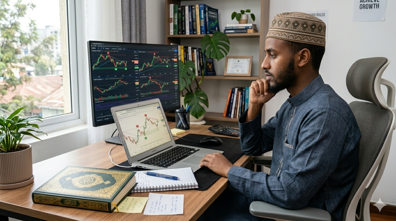Gemini_Generated_Image_d1g41jd1g41jd1g4 Forex trading halal or haram Islamic perspective Ethiopian trader analyzing charts
