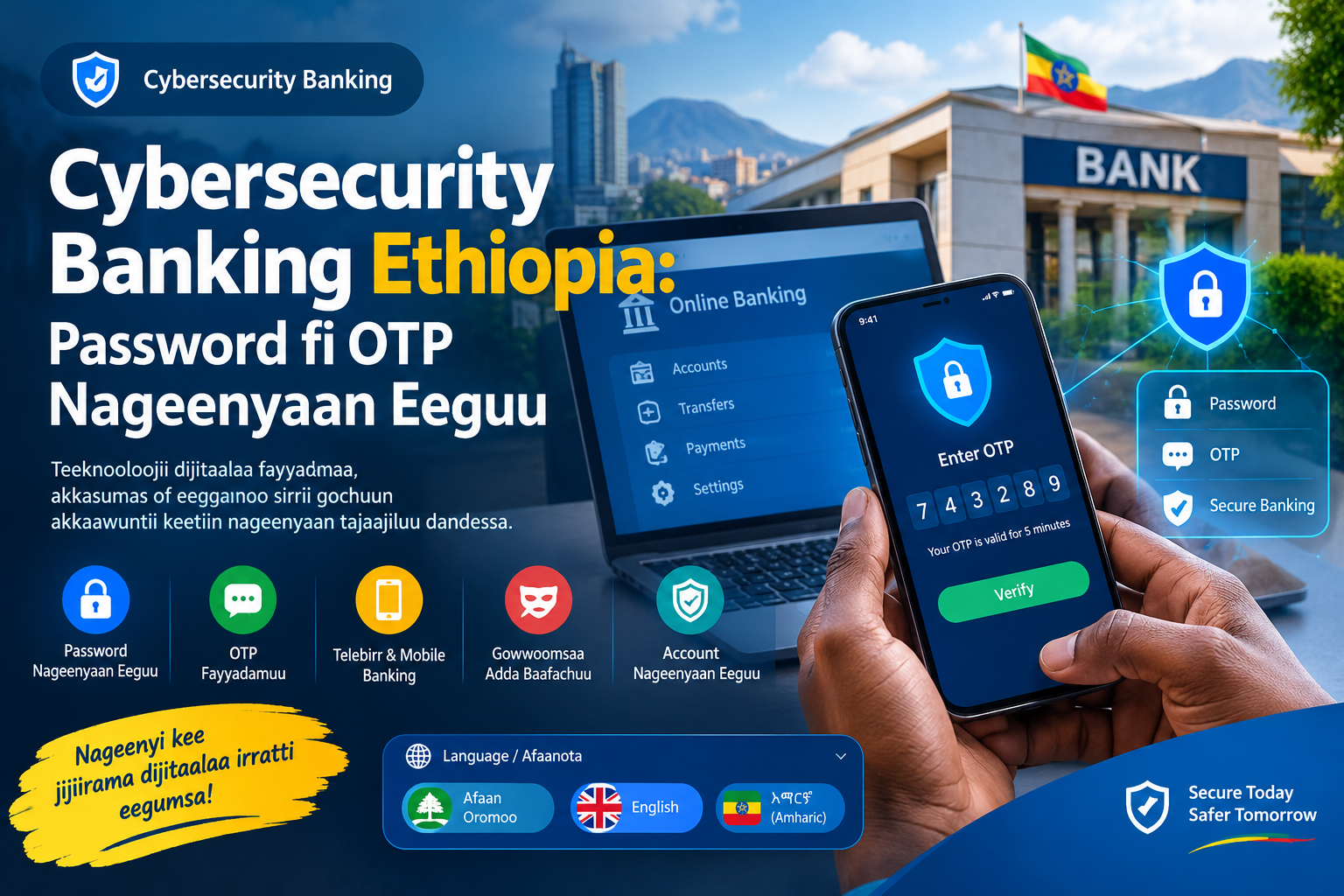 Cybersecurity Banking Ethiopia 2026: Password fi OTP Nageenyaan Eeguu Cybersecurity Banking Ethiopia: password, OTP, Telebirr fi mobile banking nageenyaan fayyadamuu.